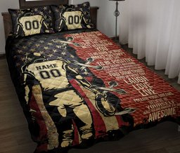 Personalized Football Quilt Bedding Set, Football Boy US Flag Motivate Quilt Blanket With Pillowcases, Custom Name and Number Duvet Cover Set