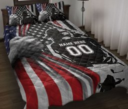 Personalized Baseball Quilt Bedding Set, Baseball Boy US Flag Black Quilt Blanket With Pillowcases, Custom Name and Number Duvet Cover Set, Sports Gifts