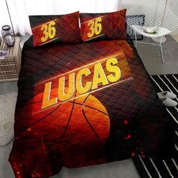 Personalized Basketball Quilt Bedding Set, Basketball Style 3D Ball Quilt Blanket With Pillowcases, Custom Name and Number Duvet Cover Set