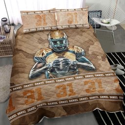 Personalized Football Quilt Bedding Set, Football Boy Quilt Blanket With Pillowcases, Custom Name and Number Duvet Cover Set