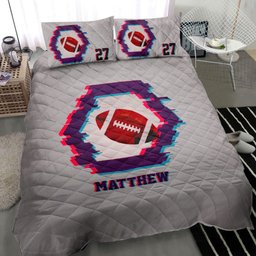 Personalized Football Quilt Bedding Set, America Football Ball Retro Quilt Blanket With Pillowcases, Custom Name and Number Duvet Cover Set