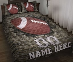 Personalized Football Quilt Bedding Set, Football Ball Wall Crack Quilt Blanket With Pillowcases, Custom Name and Number Duvet Cover Set