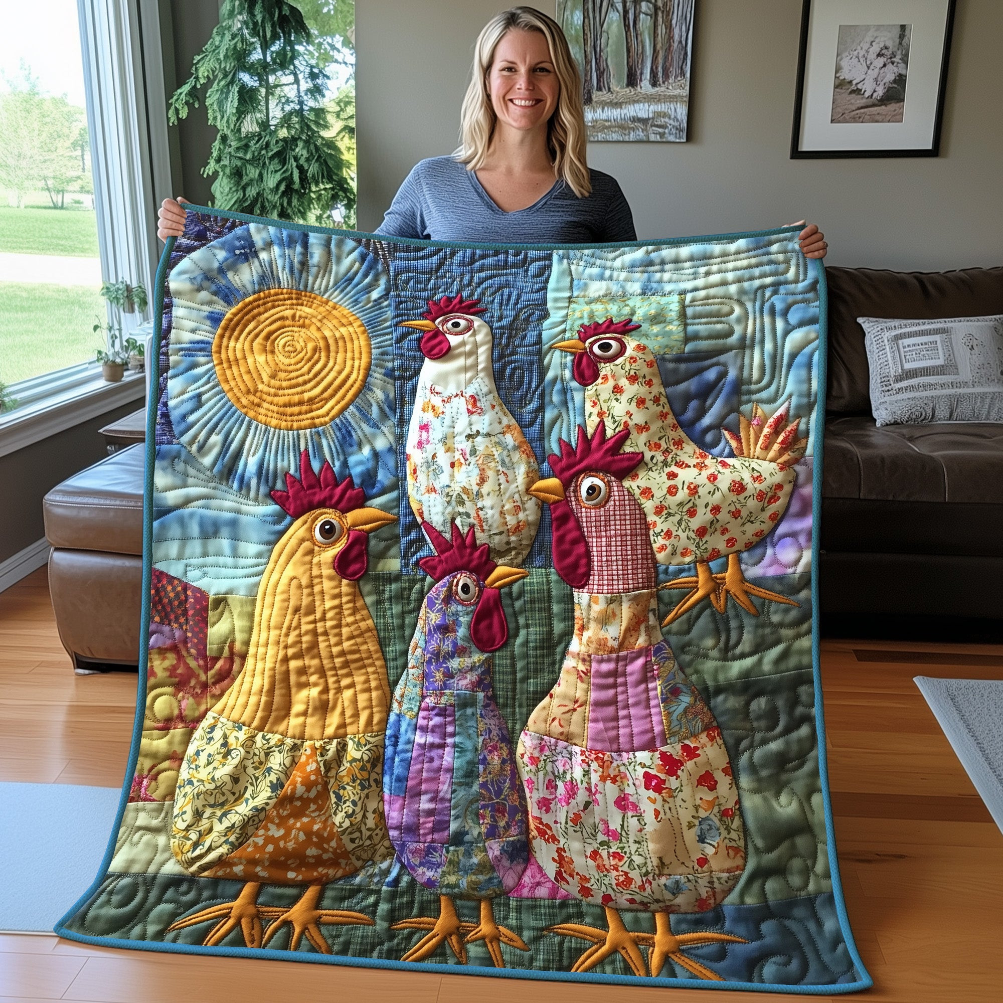 Whimsical Rooster Quilted Blanket GFTOTP4315