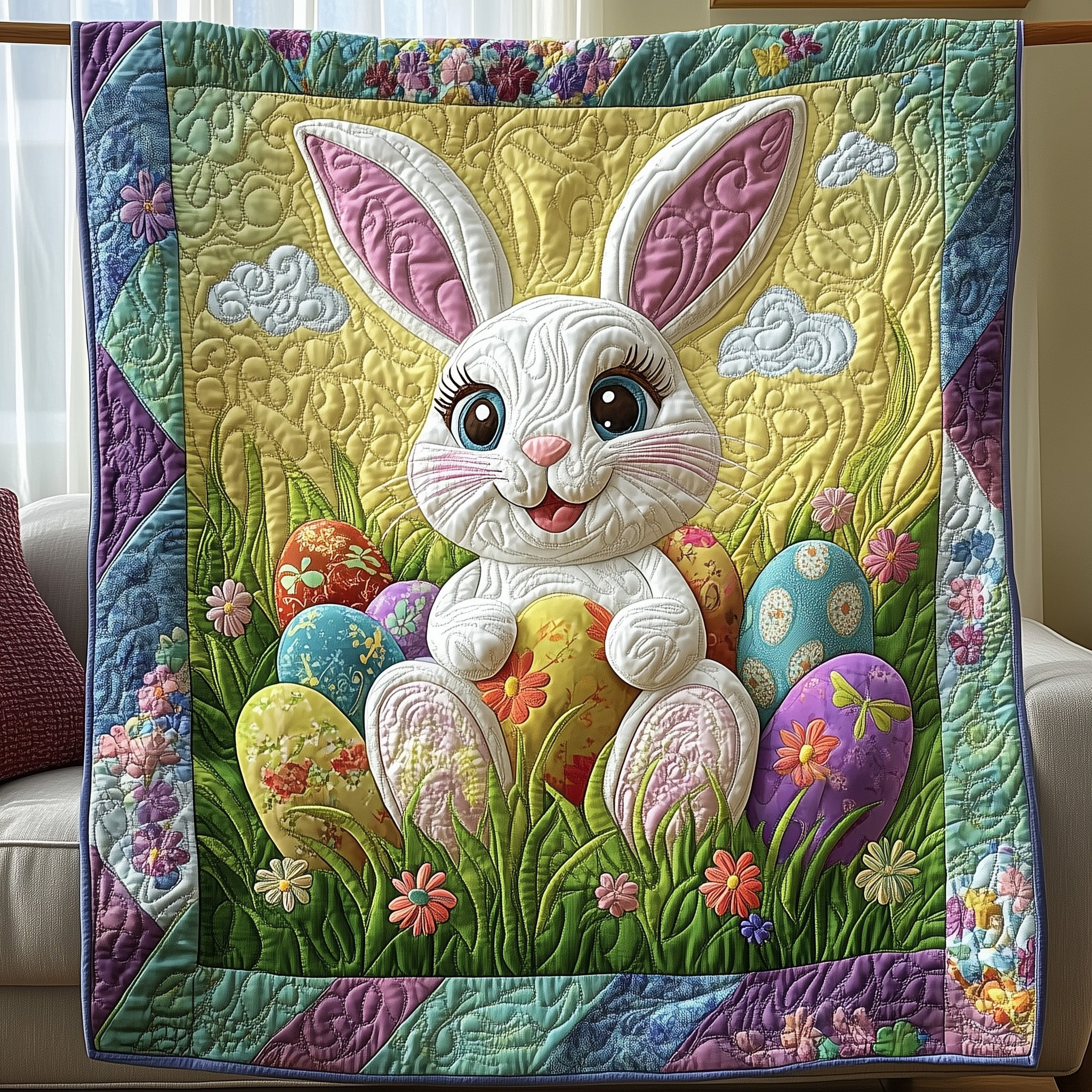 Easter Bunny Eggs Quilted Blanket GFTONL2989