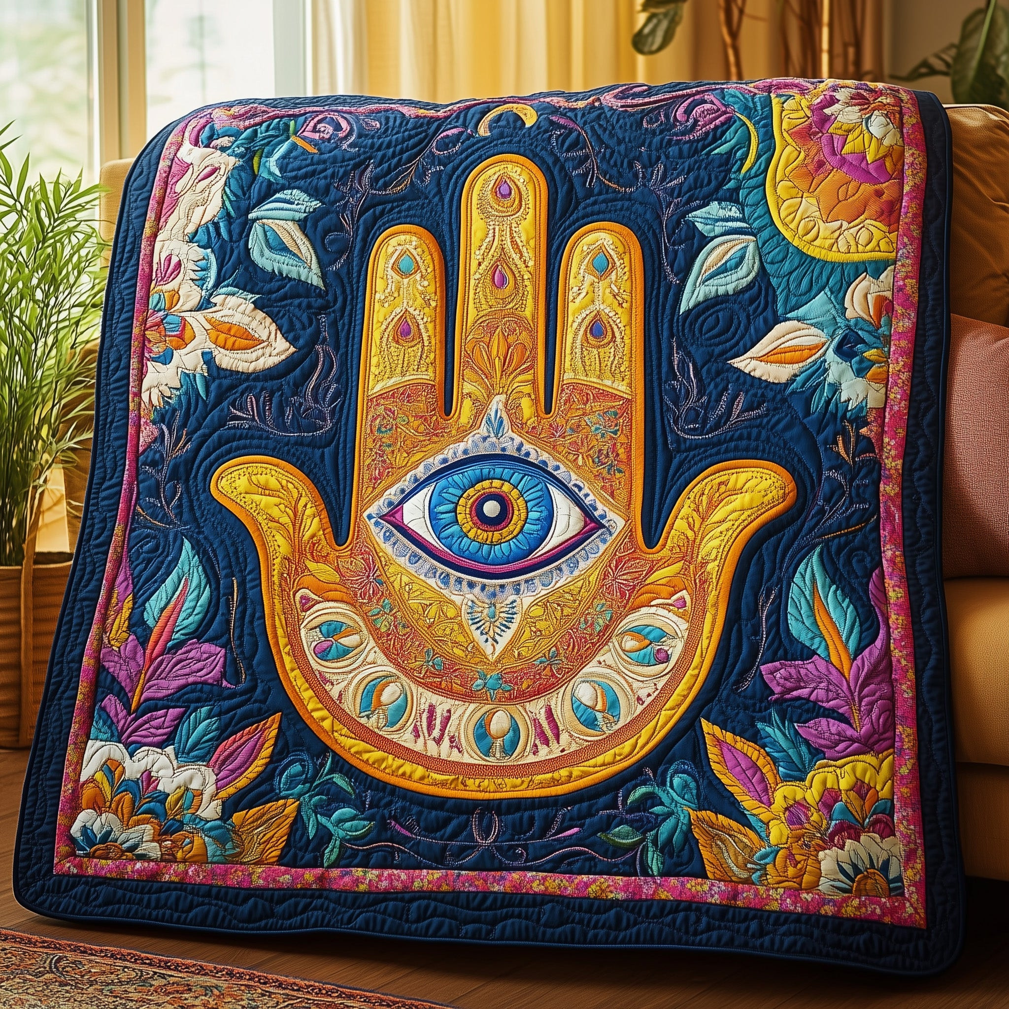 Jewish The Hamsa Quilted Blanket GFTOHD3383