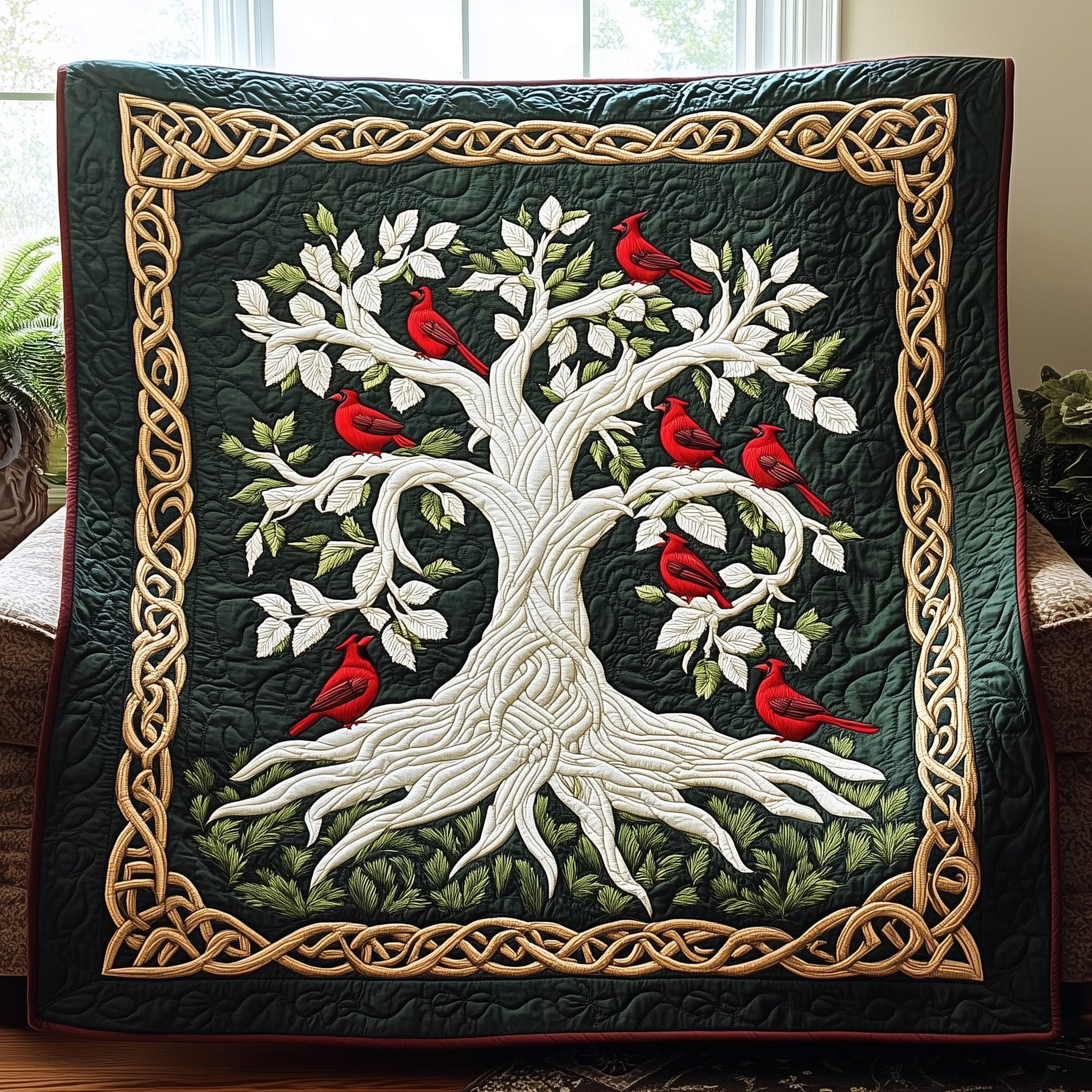 Tree Of Red Cardinals Quilted Blanket GFTOTP4015