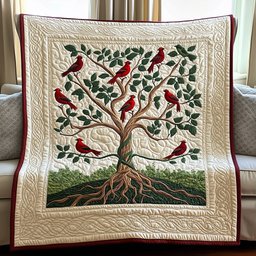Tree Of Red Cardinals Quilted Blanket GFTOTP4013