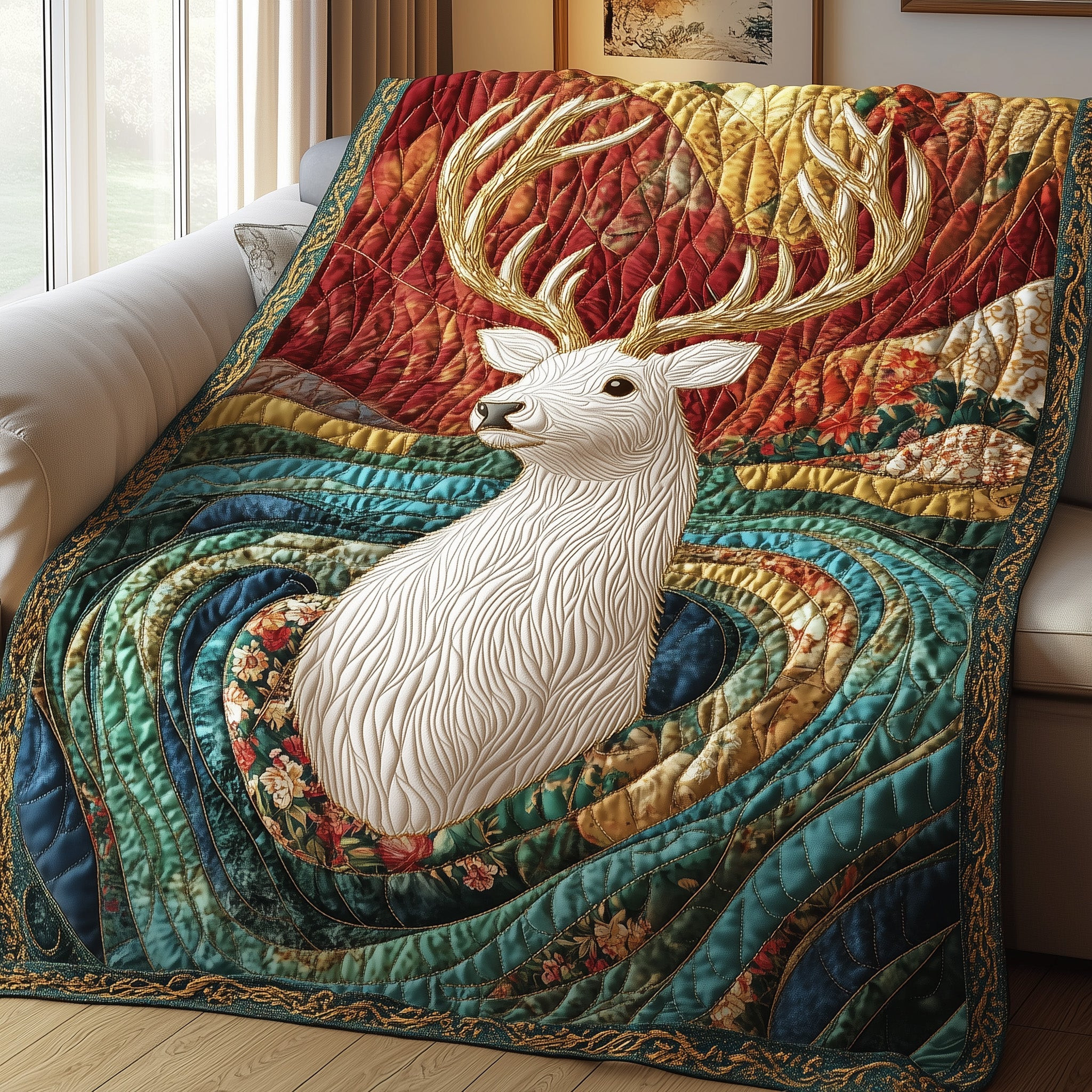 Golden Antler Glow Quilted Blanket GFTOTP3838