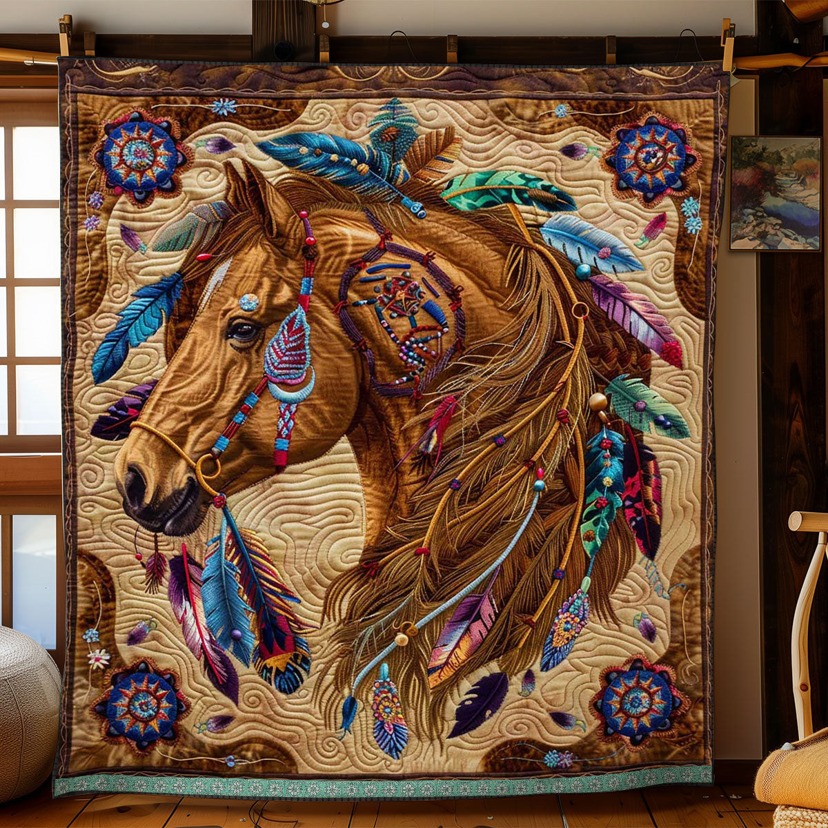 Native American Inspired Horse WJ2806007CL Quilt