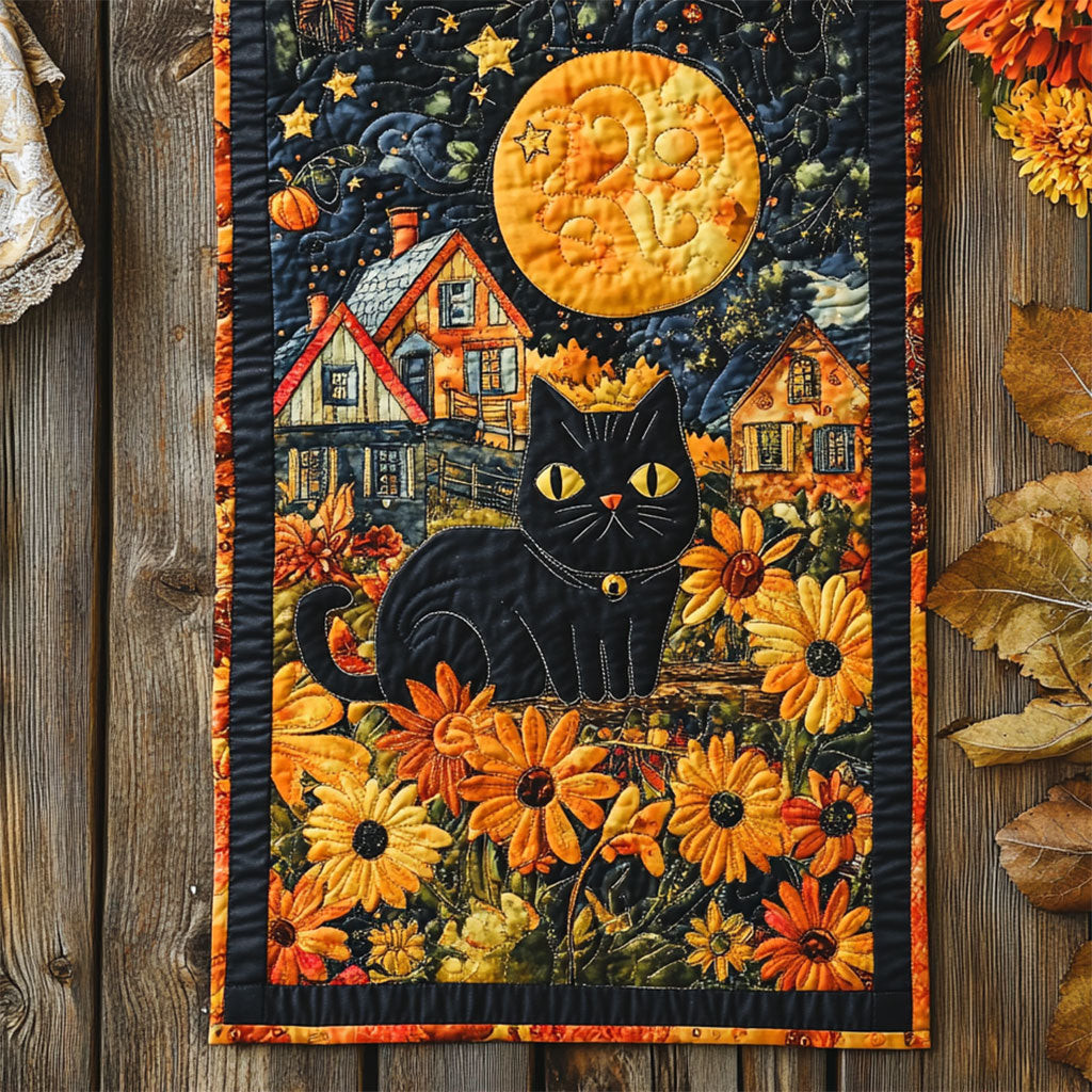 Black Cat In Garden WY2802029CL Quilted Table Runner