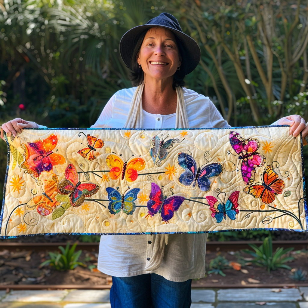 Flying Butterfly Colorful WP3007029CL Quilted Table Runner