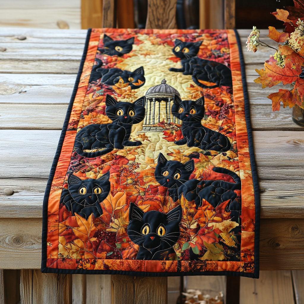 Black Cat In Autumn WY2802027CL Quilted Table Runner