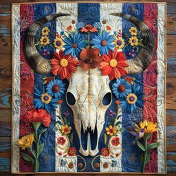 Vintage Bull Skull WN3010085CL Quilted Table Runner
