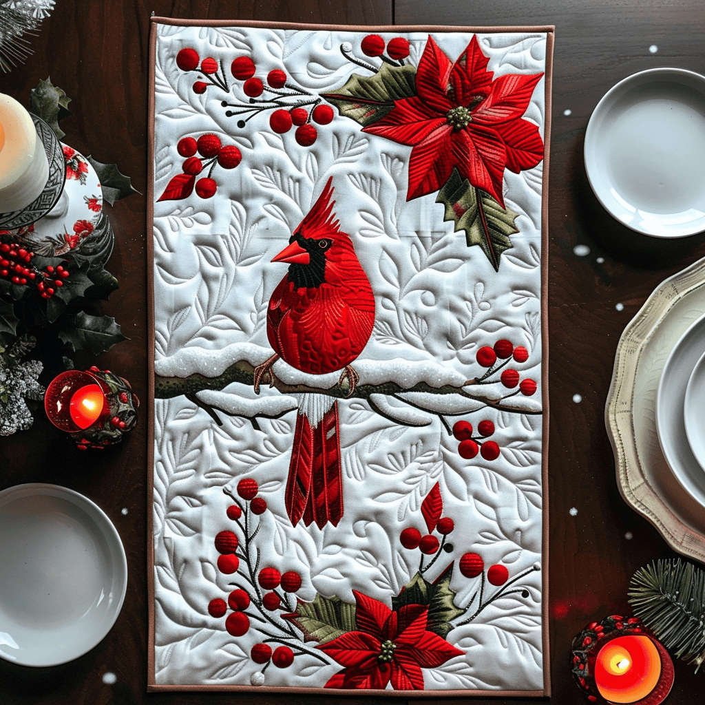Snow Cardinal XR1909001CL Quilted Table Runner