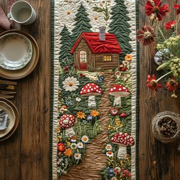 House In Mushroom Forest WY2802095CL Quilted Table Runner