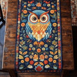 Owl And Colorful Flower WY2802063CL Quilted Table Runner