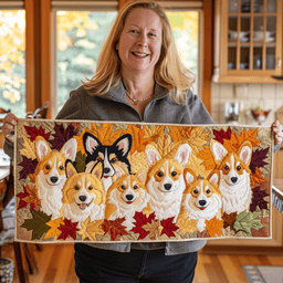 Corgi Dogs And Autumn Leaves XR0409003CL Quilted Table Runner