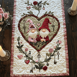 Valentine Couple Gnome WY0901147CL Quilted Table Runner