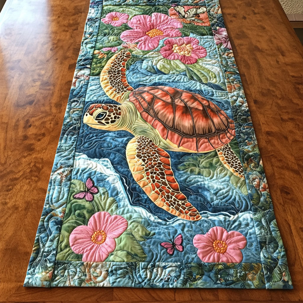 Turtle In Flower Ocean WY2802074CL Quilted Table Runner