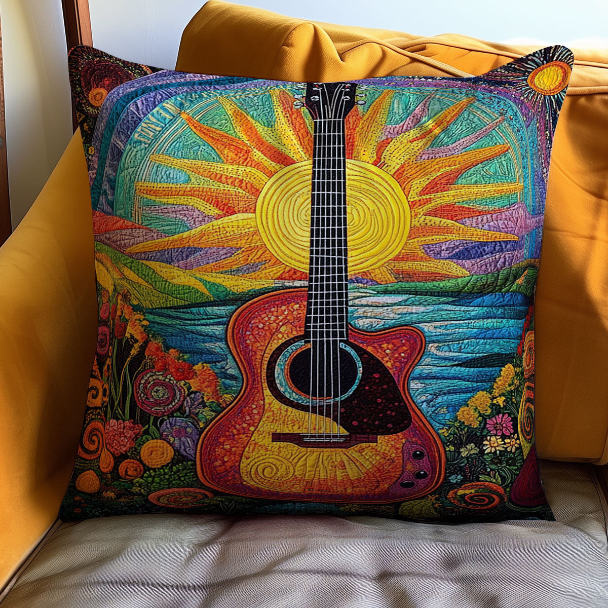 Hippie Guitar WJ1110034CL Quilt Pillow Case