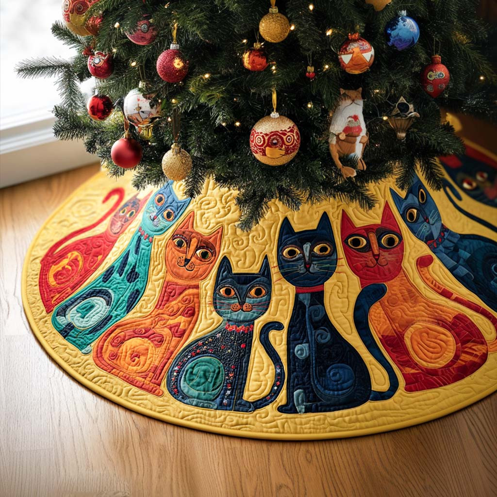 The Cozy Cat Crew Christmas Quilted Tree Skirt NCU0PTT1475