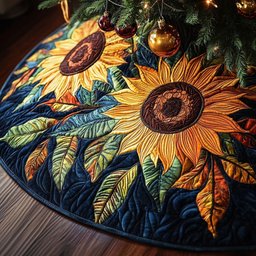Sunflower Serenade Quilted Christmas Tree Skirt NCU0PTT078