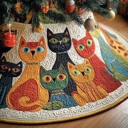 Whisker Wonderland Christmas Quilted Tree Skirt NCU0PTT1476