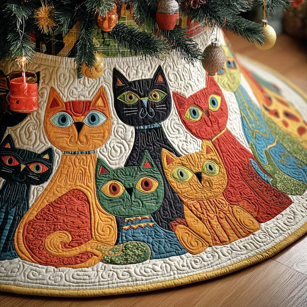 Whisker Wonderland Christmas Quilted Tree Skirt NCU0PTT1476