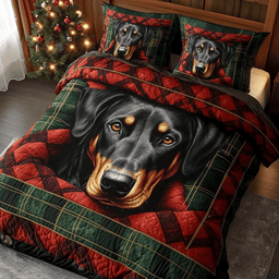 Loyal Doberman Quilt Bedding Set Holiday Season Duvet Covers Christmas Gifts For Dog Lovers