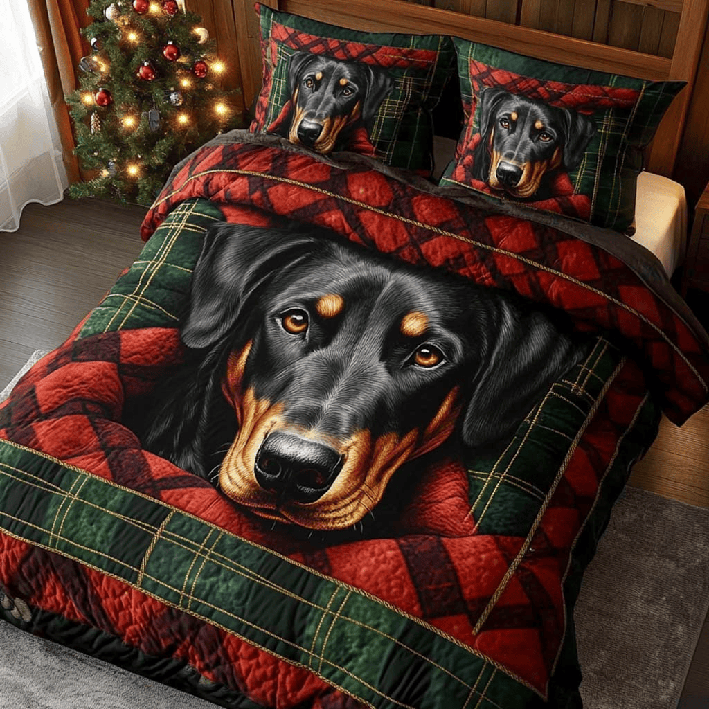 Loyal Doberman Quilt Bedding Set Holiday Season Duvet Covers Christmas Gifts For Dog Lovers