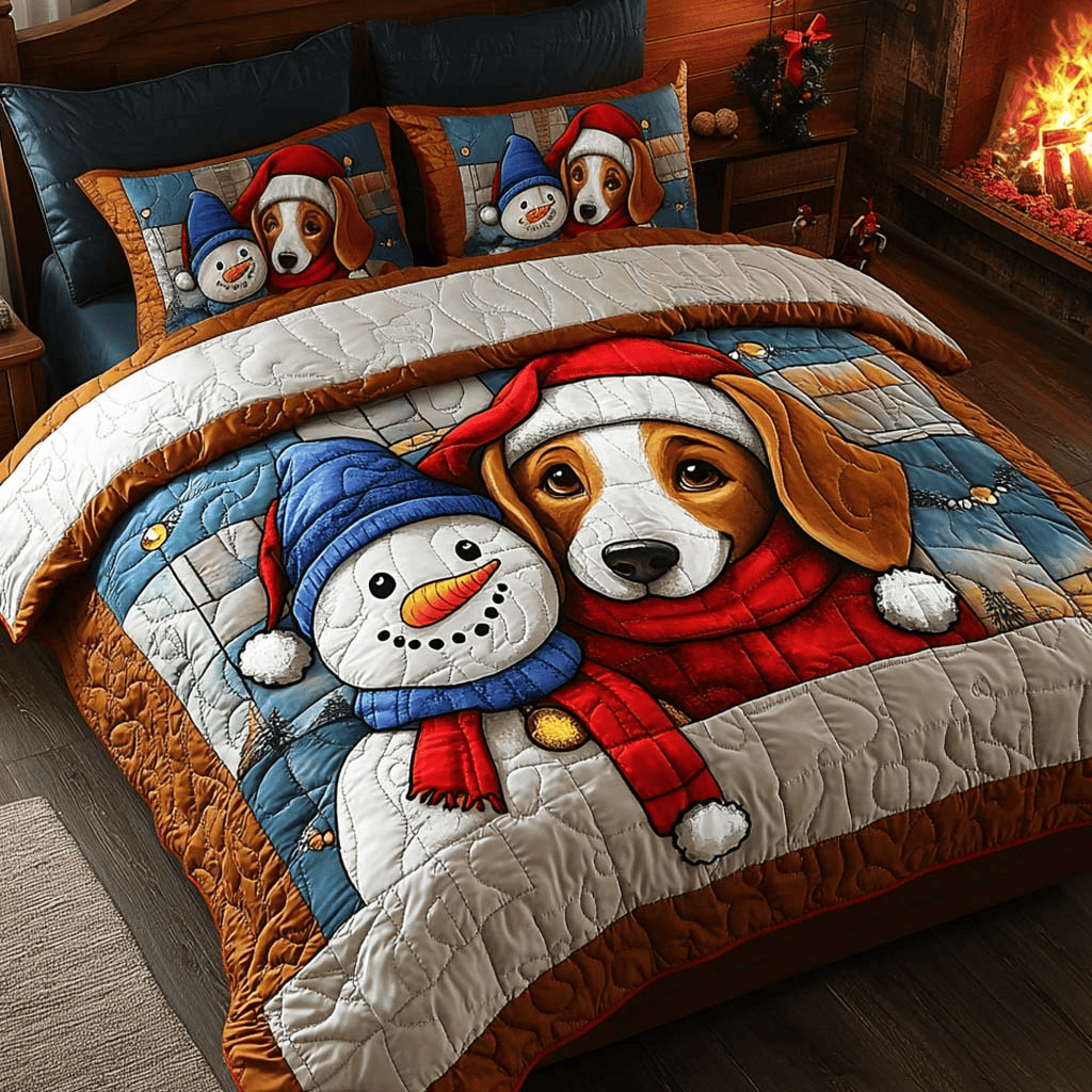 Beagle and Noel Quilt Bedding Set Duvet Cover Queen Christmas Gifts For Your Sister In Law