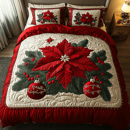 Poinsettia Glow Quilt Bedding Set Holiday Season Quilt Cover Christmas Gifts For Couples