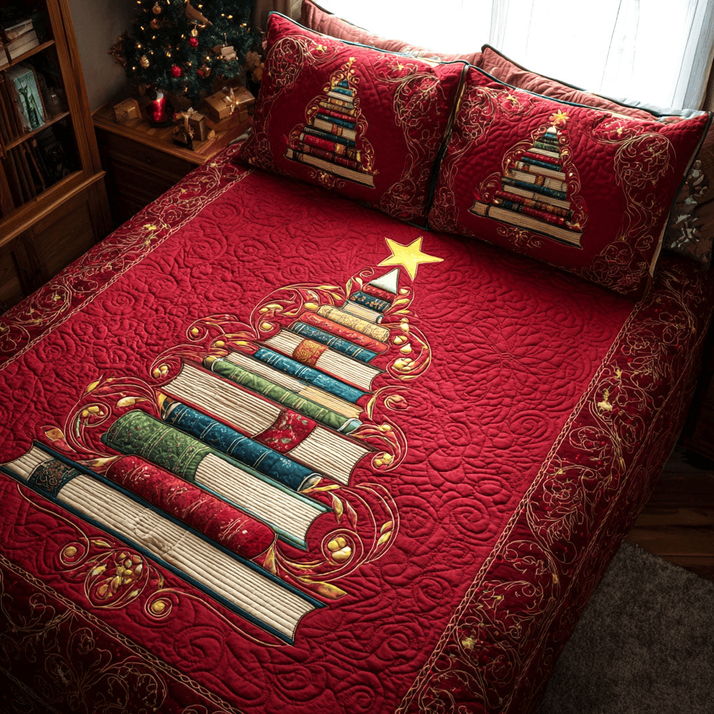 Starlit Stories Quilt Bedding Set Holiday Season Quilt Cover Christmas Gifts For Reading Lovers
