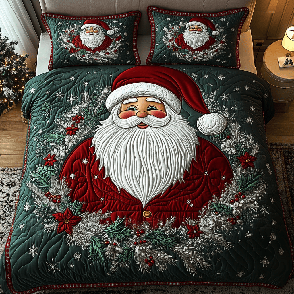 Holiday Spirit Quilt Bedding Set Santa Claus Duvet Covers Xmas Presents For Mother In Law