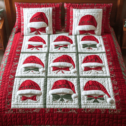 Santa Hat Quilt Bedding Set Red Duvet Cover Christmas Gifts For Grandchildren