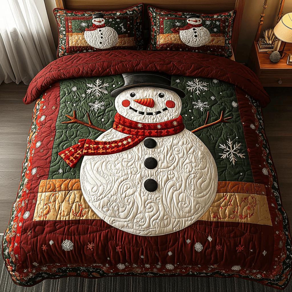 Snowman Delight Quilt Bedding Set Red Duvet Cover Christmas Presents For Cousin