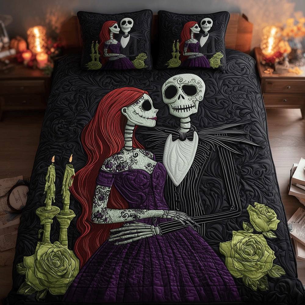 Creepy Love Quilt Bedding Set Halloween Duvet Covers Spooky Gift for Couples