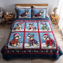 Sweater Schnauszer Quilt Bedding Set Holiday Season Quilt Cover Unique Christmas Gifts For Dog Lovers