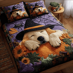 Pumpkin Golden Retriever Quilt Bedding Set King Size Duvet Cover Halloween Gifts for Dog Lovers