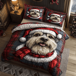 Santa Schnauzer Cheer Quilt Bedding Set Holiday Season Duvet Covers Xmas Gifts For Sister In Law
