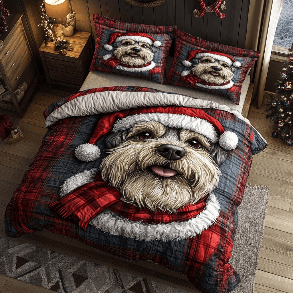 Santa Schnauzer Cheer Quilt Bedding Set Holiday Season Duvet Covers Xmas Gifts For Sister In Law