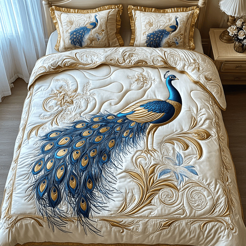 Majestic Peacock Quilt Bedding Set Luxury Bed Set Gifts For Peacock Lovers