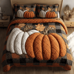 Pumpkin Charm Quilted Bedding Set Autumn Vibe Bed Set Special Birtday Gift for Mom