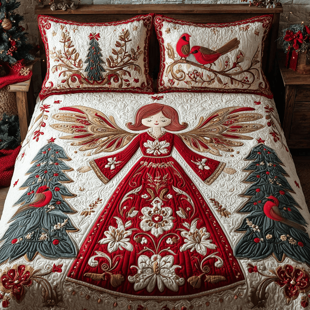 Angelic Wonder Quilt Bedding Set Queen Size Comforter Christmas Gifts For New Moms