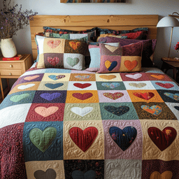 Heart Quilt Bedding Set Holiday Queen Size Comforter Set Romantic Gift for Couples