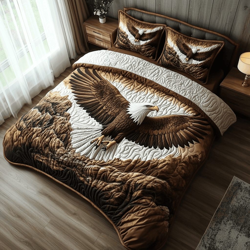 Eagle Horizon Quilted Bedding Set American Eagle Duvet Covers Gift for Dad