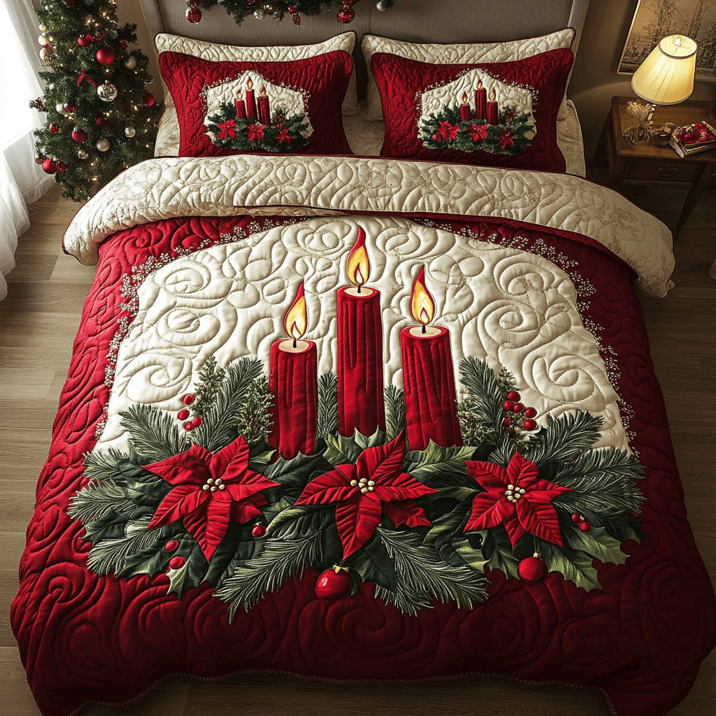 Cozy Spark Quilt Bedding Set Poinsettia Bedding King Great Christmas Gifts For Wife
