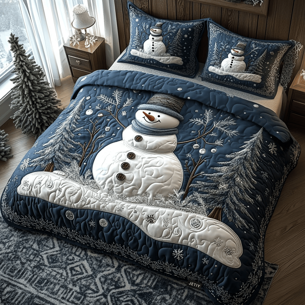 Cozy Christmas Quilt Bedding Set Queen Size Comforter Family Xmas Presents