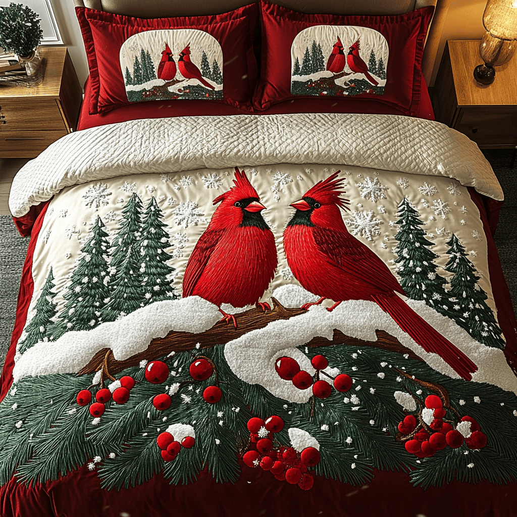 Cardinal Christmas Quilt Bedding Set Christmas Bedding King Christmas Gifts For Grandparents