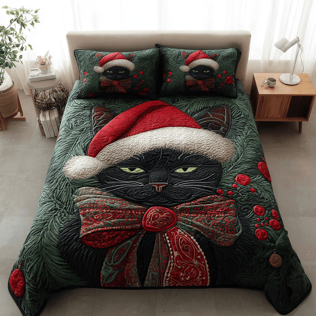 Christmas Black Cat Quilt Bedding Set Christmas Bedding King Good Christmas Gifts For Mom